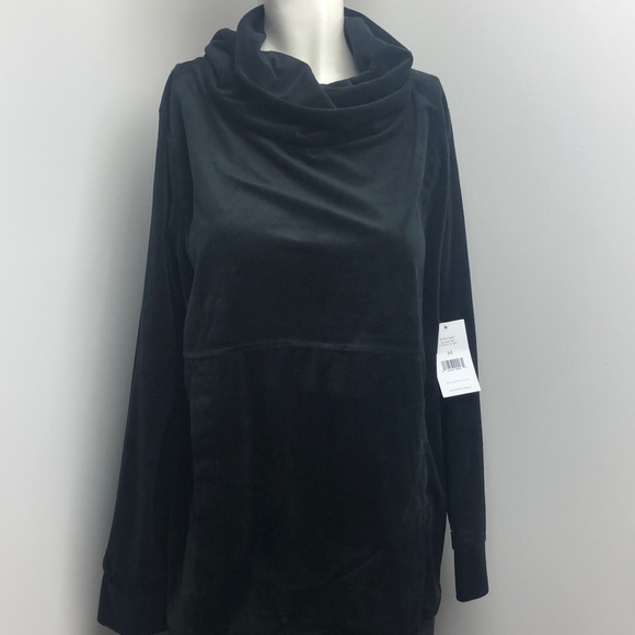 Halston Black Cowl Neck Fleece Lounger Long Sleeve Top Size M - Picture 1 of 6